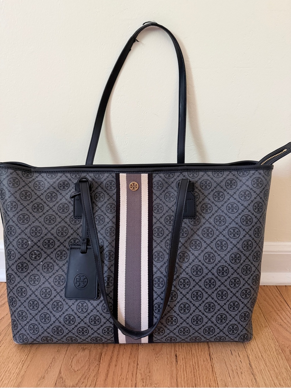 Tory Burch Gray T monogram zipper canvas tote - Picture 2 of 11